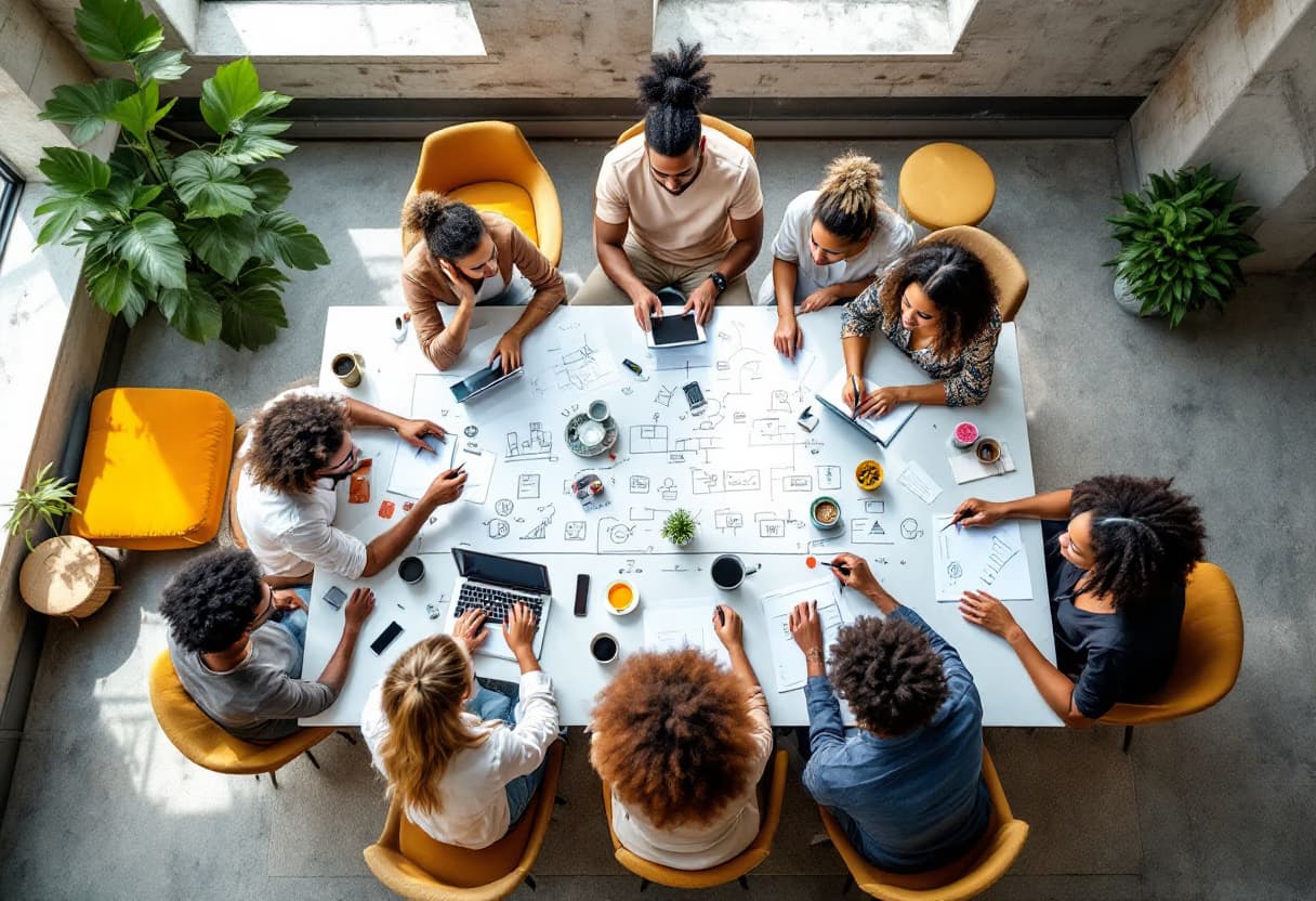Diverse team working together